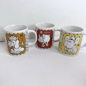 Vtg 1970s Chinese Zodiac Year Monkey Dog Oz Coffee Mugs Set 3 Holt Howard Japan